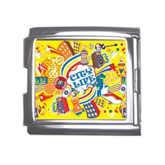 Colorful City Life Horizontal Seamless Pattern Urban City Mega Link Italian Charm (18mm)