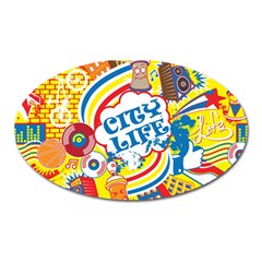 Colorful City Life Horizontal Seamless Pattern Urban City Oval Magnet by Pakemis