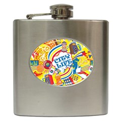 Colorful City Life Horizontal Seamless Pattern Urban City Hip Flask (6 Oz) by Pakemis