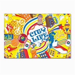 Colorful City Life Horizontal Seamless Pattern Urban City Postcards 5  X 7  (pkg Of 10)