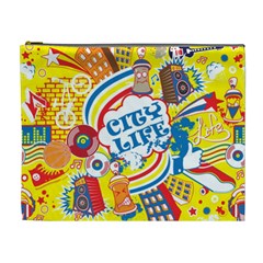 Colorful City Life Horizontal Seamless Pattern Urban City Cosmetic Bag (xl) by Pakemis