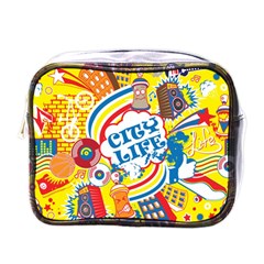 Colorful City Life Horizontal Seamless Pattern Urban City Mini Toiletries Bag (one Side) by Pakemis