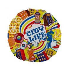 Colorful City Life Horizontal Seamless Pattern Urban City Standard 15  Premium Round Cushions