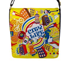 Colorful City Life Horizontal Seamless Pattern Urban City Flap Closure Messenger Bag (l) by Pakemis