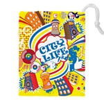 Colorful City Life Horizontal Seamless Pattern Urban City Drawstring Pouch (5XL) Front