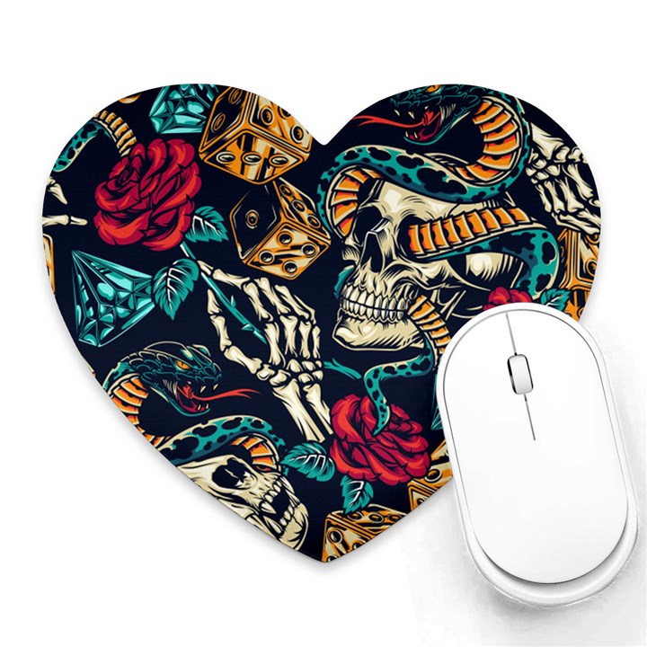 Vintage Art Tattoos Colorful Seamless Pattern Heart Mousepad