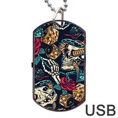 Vintage Art Tattoos Colorful Seamless Pattern Dog Tag Usb Flash (one Side) by Pakemis