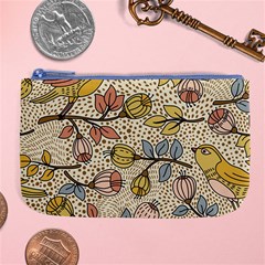 Seamless Pattern With Flower Bird Large Coin Purse by Pakemis