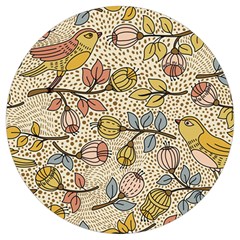 Seamless Pattern With Flower Bird Round Trivet by Pakemis