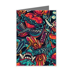 Vintage Tattoos Colorful Seamless Pattern Mini Greeting Card