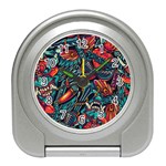 Vintage Tattoos Colorful Seamless Pattern Travel Alarm Clock Front