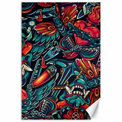 Vintage Tattoos Colorful Seamless Pattern Canvas 24  X 36  by Pakemis