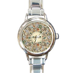 Seamless Pattern With Flower Birds Round Italian Charm Watch by Pakemis