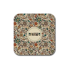 Seamless Pattern With Flower Birds Rubber Coaster (square) by Pakemis