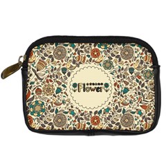 Seamless Pattern With Flower Birds Digital Camera Leather Case