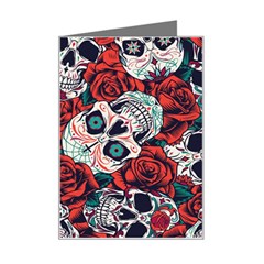 Vintage Day Dead Seamless Pattern Mini Greeting Card by Pakemis