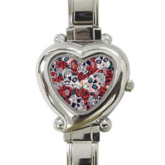 Vintage Day Dead Seamless Pattern Heart Italian Charm Watch by Pakemis