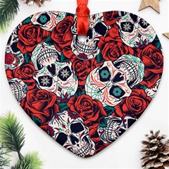 Vintage Day Dead Seamless Pattern Heart Ornament (two Sides) by Pakemis