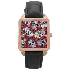 Vintage Day Dead Seamless Pattern Rose Gold Leather Watch  by Pakemis