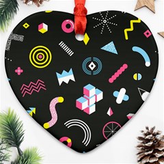 Memphis Design Seamless Pattern Ornament (heart) by Pakemis