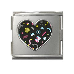 Memphis Design Seamless Pattern Mega Link Heart Italian Charm (18mm)