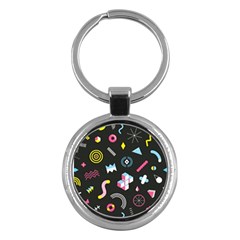 Memphis Design Seamless Pattern Key Chain (round)