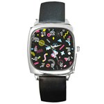 Memphis Design Seamless Pattern Square Metal Watch Front