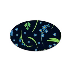 Abstract Wild Flower Dark Blue Background Blue Flowers Blossoms Flat Retro Seamless Pattern Daisy Sticker (oval)