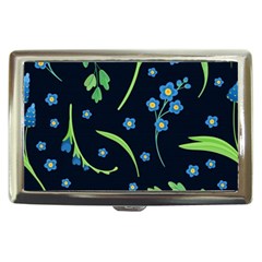 Abstract Wild Flower Dark Blue Background Blue Flowers Blossoms Flat Retro Seamless Pattern Daisy Cigarette Money Case by Pakemis