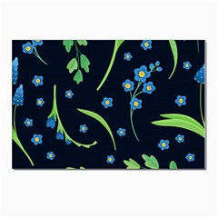 Abstract Wild Flower Dark Blue Background Blue Flowers Blossoms Flat Retro Seamless Pattern Daisy Postcard 4 x 6  (pkg Of 10) by Pakemis