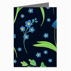 Abstract Wild Flower Dark Blue Background Blue Flowers Blossoms Flat Retro Seamless Pattern Daisy Greeting Cards (pkg Of 8)