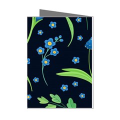 Abstract Wild Flower Dark Blue Background Blue Flowers Blossoms Flat Retro Seamless Pattern Daisy Mini Greeting Cards (pkg Of 8)