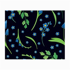 Abstract Wild Flower Dark Blue Background Blue Flowers Blossoms Flat Retro Seamless Pattern Daisy Small Glasses Cloth by Pakemis