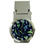 Abstract Wild Flower Dark Blue Background Blue Flowers Blossoms Flat Retro Seamless Pattern Daisy Money Clip Watches Front