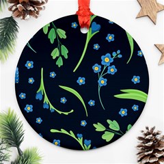 Abstract Wild Flower Dark Blue Background Blue Flowers Blossoms Flat Retro Seamless Pattern Daisy Round Ornament (two Sides) by Pakemis