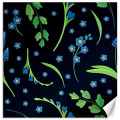 Abstract Wild Flower Dark Blue Background Blue Flowers Blossoms Flat Retro Seamless Pattern Daisy Canvas 16  X 16  by Pakemis