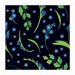 Abstract Wild Flower Dark Blue Background Blue Flowers Blossoms Flat Retro Seamless Pattern Daisy Medium Glasses Cloth by Pakemis