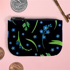 Abstract Wild Flower Dark Blue Background Blue Flowers Blossoms Flat Retro Seamless Pattern Daisy Mini Coin Purse