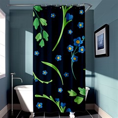 Abstract Wild Flower Dark Blue Background Blue Flowers Blossoms Flat Retro Seamless Pattern Daisy Shower Curtain 36  X 72  (stall)  by Pakemis