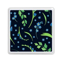 Abstract Wild Flower Dark Blue Background Blue Flowers Blossoms Flat Retro Seamless Pattern Daisy Memory Card Reader (square) by Pakemis