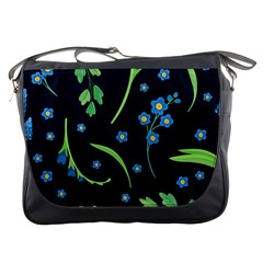 Abstract Wild Flower Dark Blue Background Blue Flowers Blossoms Flat Retro Seamless Pattern Daisy Messenger Bag