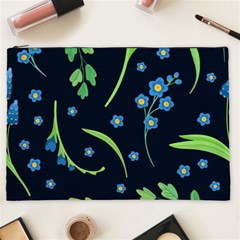 Abstract Wild Flower Dark Blue Background Blue Flowers Blossoms Flat Retro Seamless Pattern Daisy Cosmetic Bag (xxl)