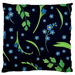 Abstract Wild Flower Dark Blue Background Blue Flowers Blossoms Flat Retro Seamless Pattern Daisy Large Flano Cushion Case (one Side) by Pakemis