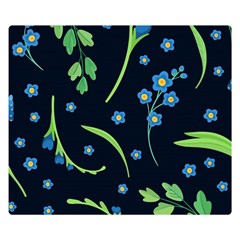 Abstract Wild Flower Dark Blue Background Blue Flowers Blossoms Flat Retro Seamless Pattern Daisy Double Sided Flano Blanket (small)