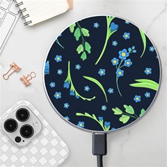 Abstract Wild Flower Dark Blue Background Blue Flowers Blossoms Flat Retro Seamless Pattern Daisy Wireless Charger