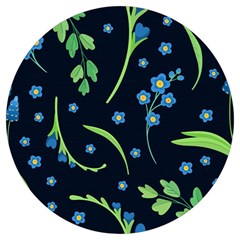 Abstract Wild Flower Dark Blue Background Blue Flowers Blossoms Flat Retro Seamless Pattern Daisy Round Trivet by Pakemis