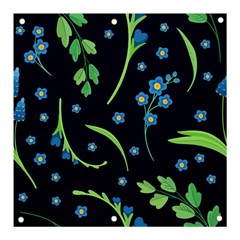 Abstract Wild Flower Dark Blue Background Blue Flowers Blossoms Flat Retro Seamless Pattern Daisy Banner And Sign 3  X 3 