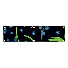 Abstract Wild Flower Dark Blue Background Blue Flowers Blossoms Flat Retro Seamless Pattern Daisy Banner And Sign 4  X 1 