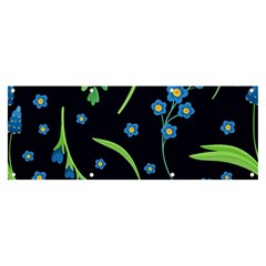 Abstract Wild Flower Dark Blue Background Blue Flowers Blossoms Flat Retro Seamless Pattern Daisy Banner And Sign 8  X 3  by Pakemis