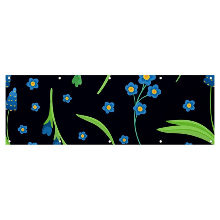 Abstract Wild Flower Dark Blue Background Blue Flowers Blossoms Flat Retro Seamless Pattern Daisy Banner and Sign 12  x 4 